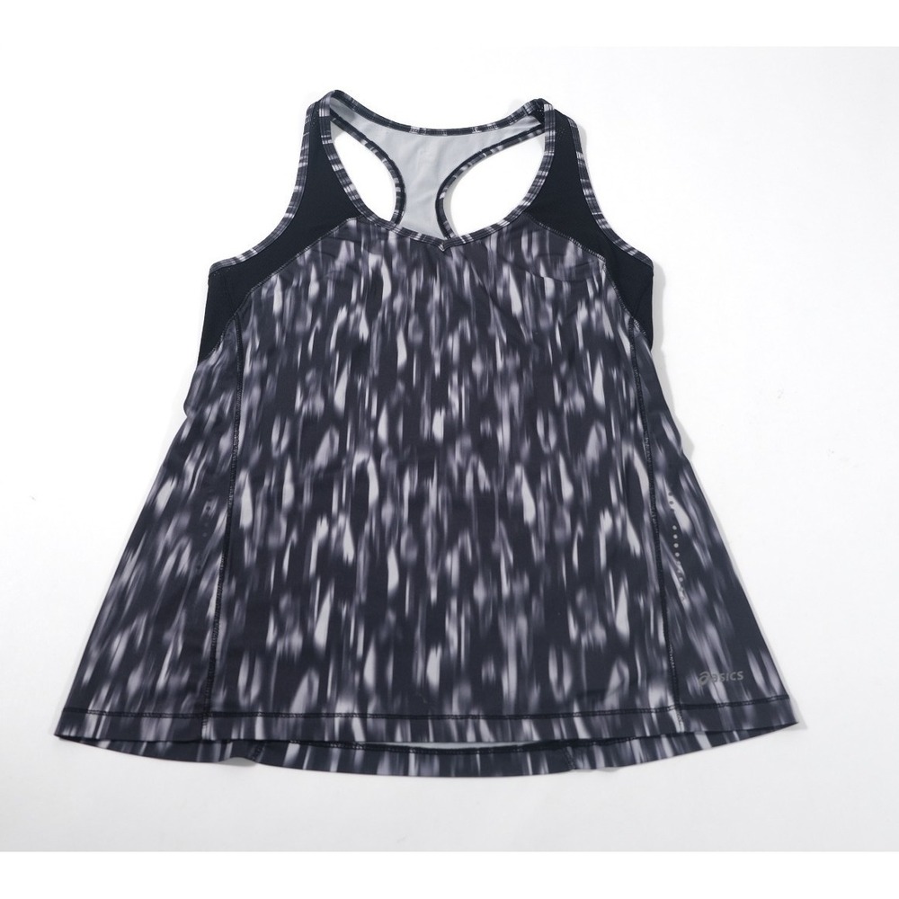 Asics Tank Top Womens Small Black White Abstract Racerback Mesh Athletic Active